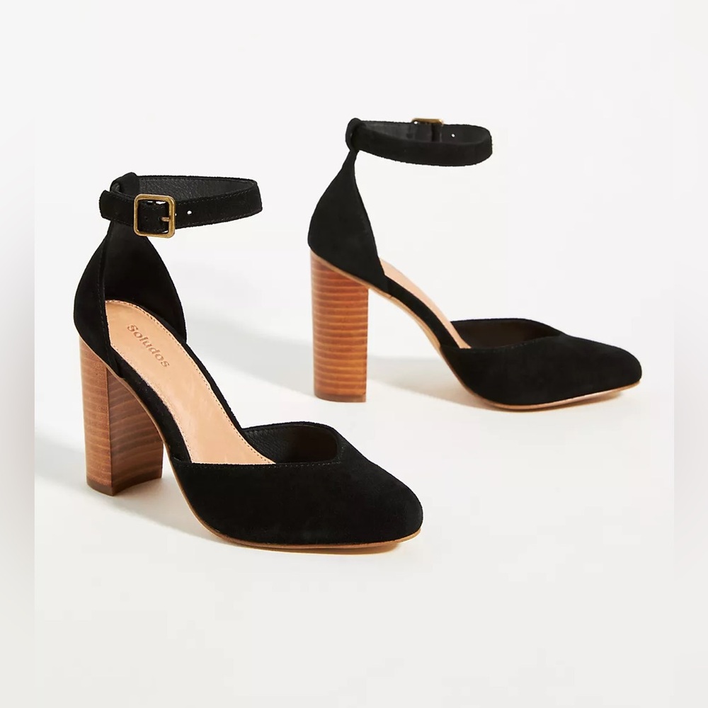 Soludos Black Suede Block Heel Sandals